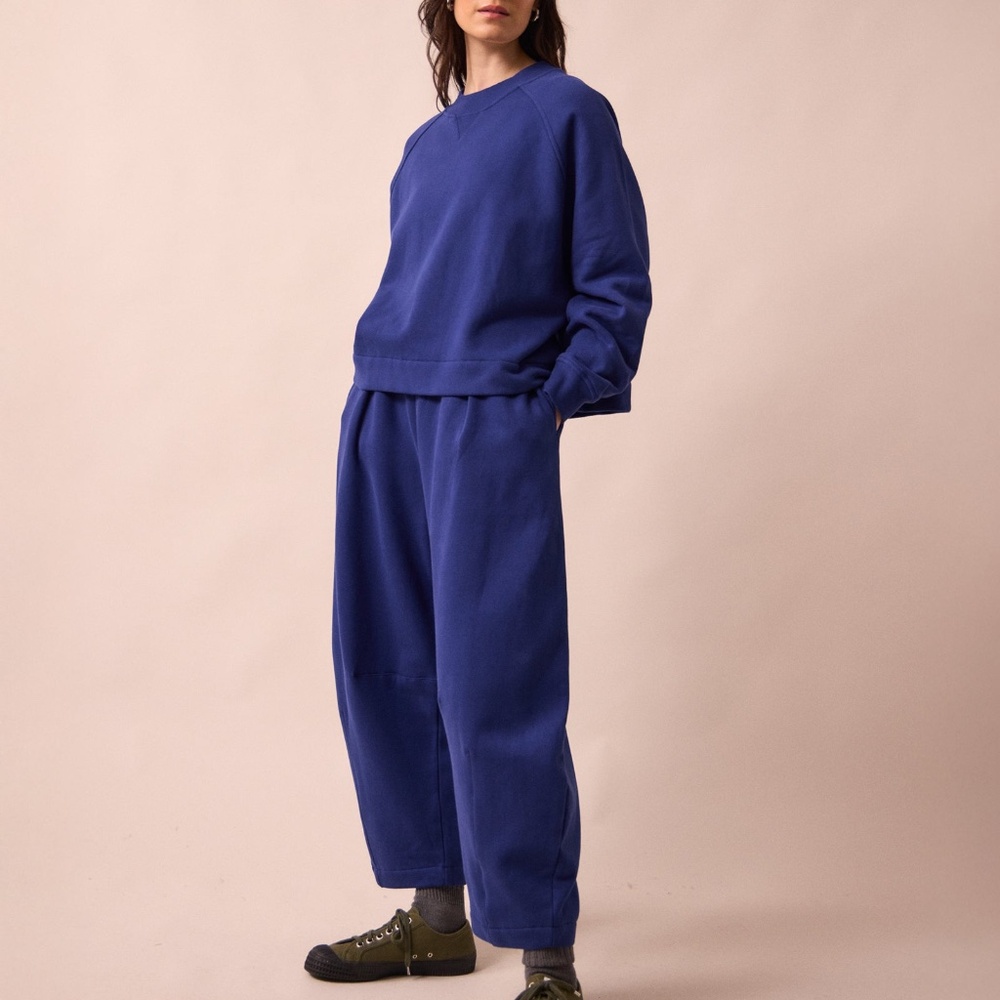 Beyond Nine Daisy Fleeceback Jersey barrel pant, French Blue, XS (can fit L!)